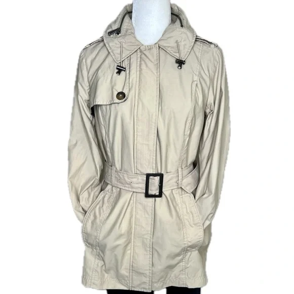 Tommy Hilfiger Trench Coat Belted Jacket Hidden Hood Beige Tan Medium M - Picture 17 of 17